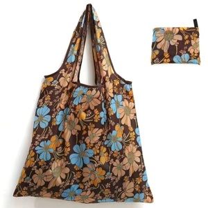 Brown Flower Reusable Shopping Bag / Tote